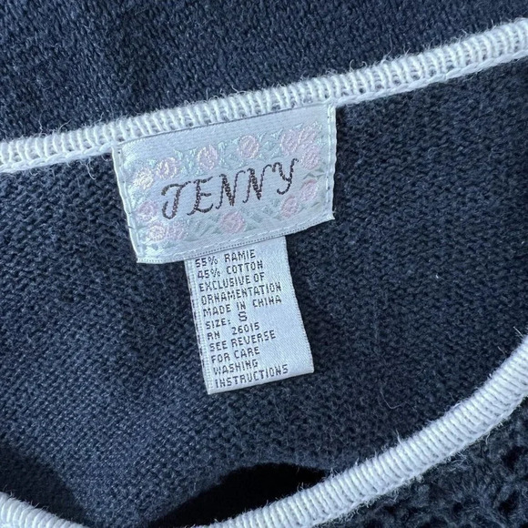 Jenny Nautical Metallic Embroidered Vintage Sweater Small Crochet Patchwork Knit - Picture 11 of 11